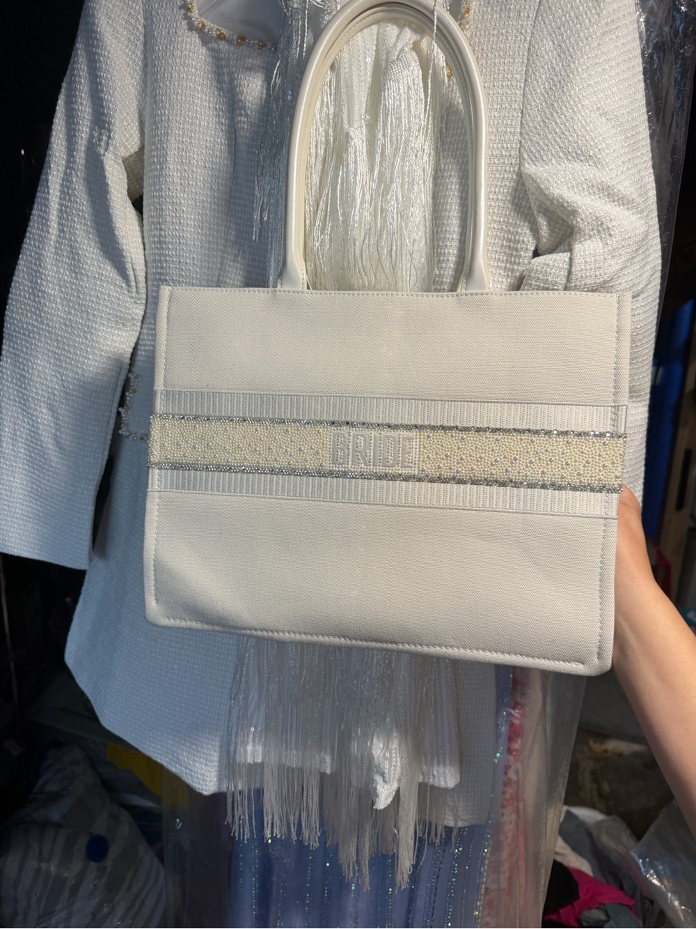 Betsey Johnson White BRIDE Tote Bag with Sparkle Accent